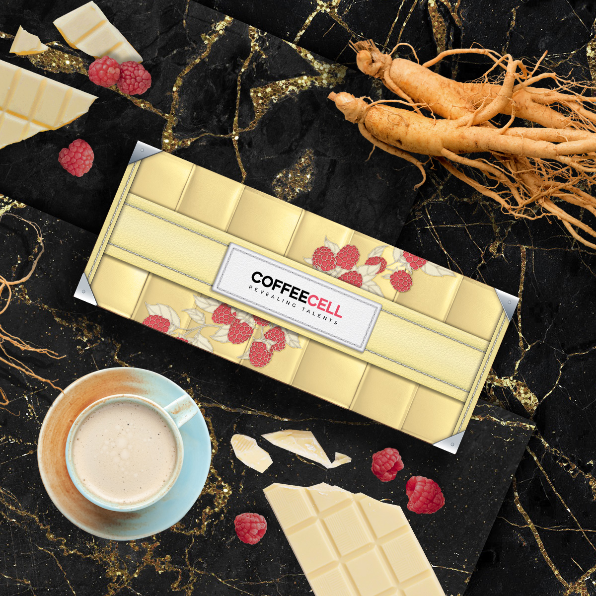 PREMIUM WHITE CHOCOLATE WITH RASPBERRIES AND WHITE IMPERIAL GINSENG