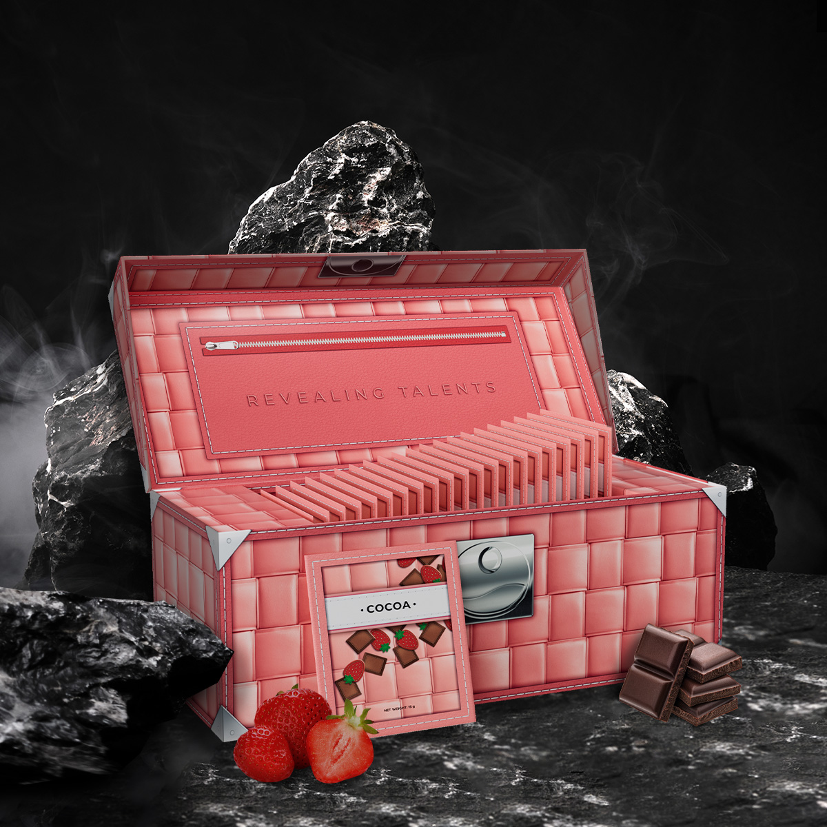 open pink box of strawberry cocoa product