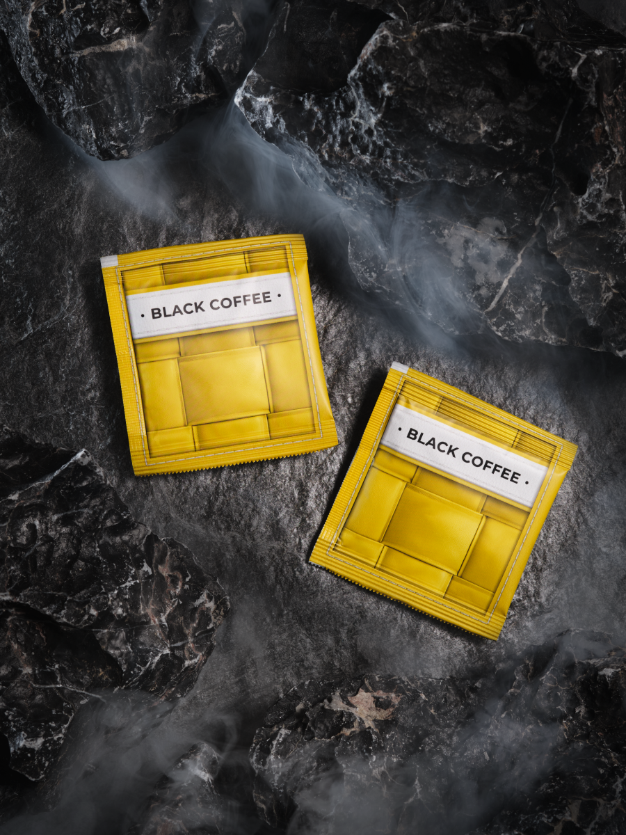 yellow sachets of black coffee product